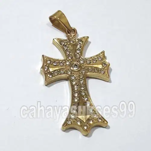 Kalung Salib GOLD Motif Diamond Titanium Steel Cross Necklace Liontin