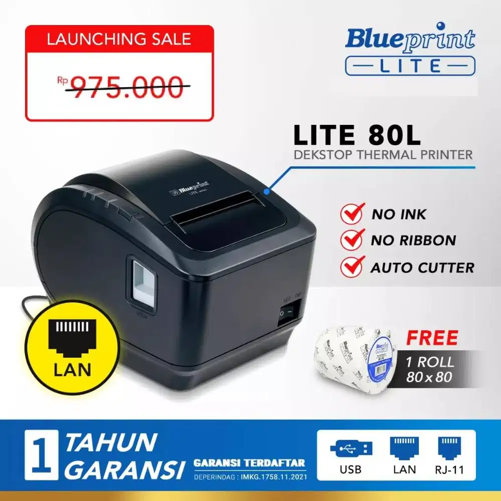 Blueprint Lite 80L Printer Thermal Kasir Struk Minimarket Label LAN