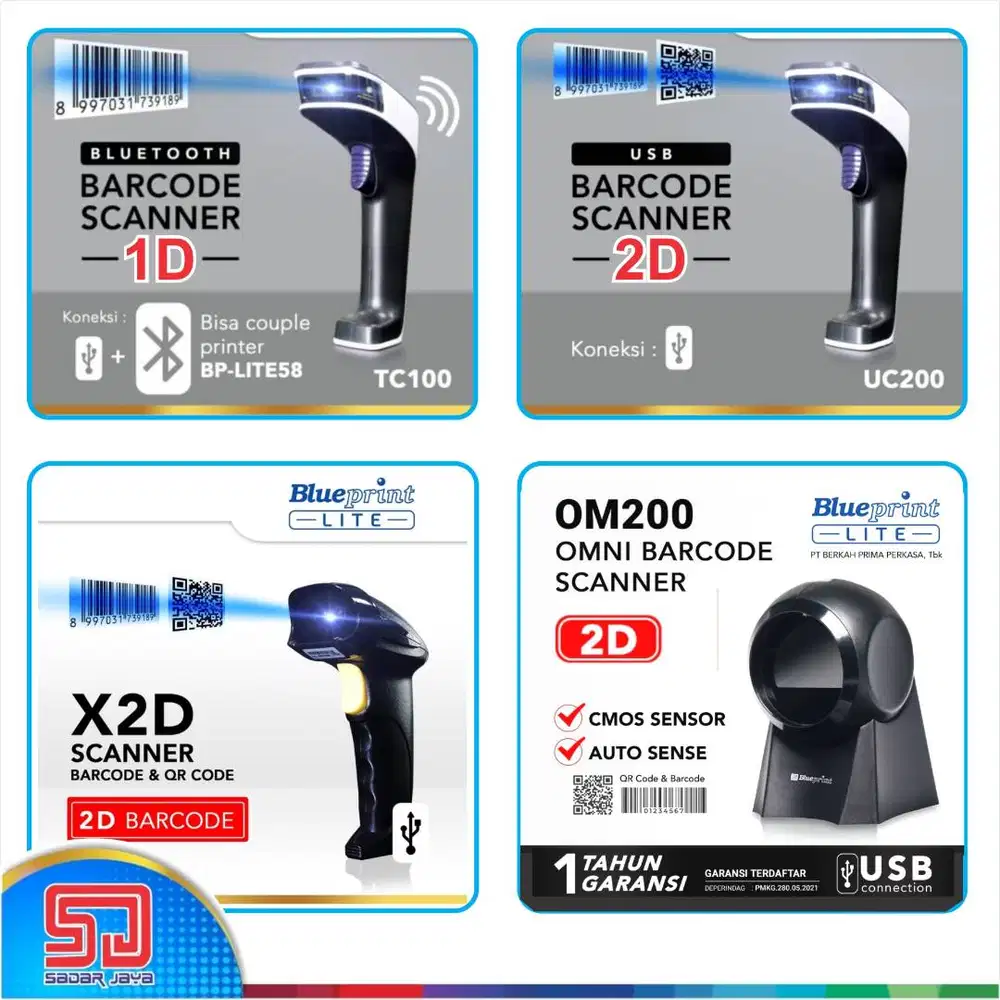 Blueprint Scanner Barcode 1D Auto Scan QR Code 2D CCD USB Bluetooth