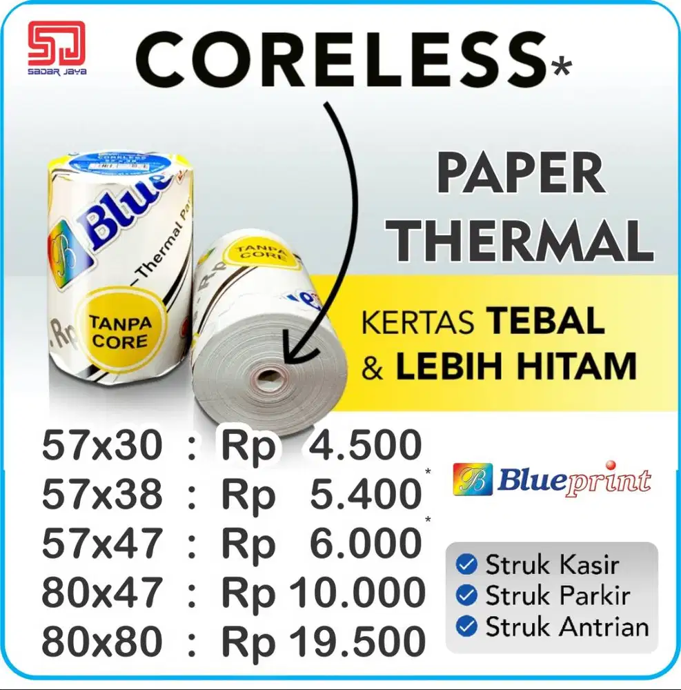 Paper Thermal Struk 57 Kertas Nota Kasir Tiket Parkir Karcis Antrian