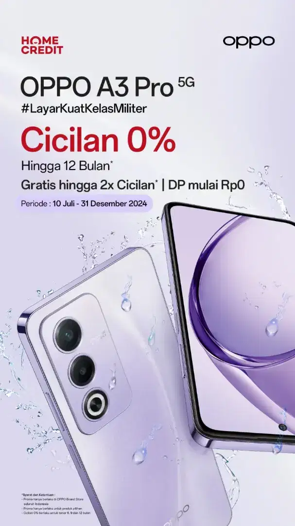 Cicilan tanpa kartu kredit Oppo A3 Pro 5G 8GB/256GB