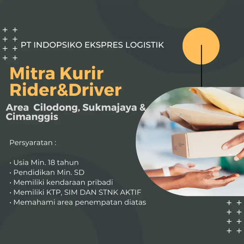 (CILODONG SUKMAJAYA) Lowongan Mitra kurir area Depok