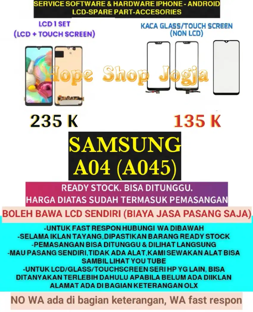 Touchscreen-Baterai-LCD SAMSUNG
A04 (A045)