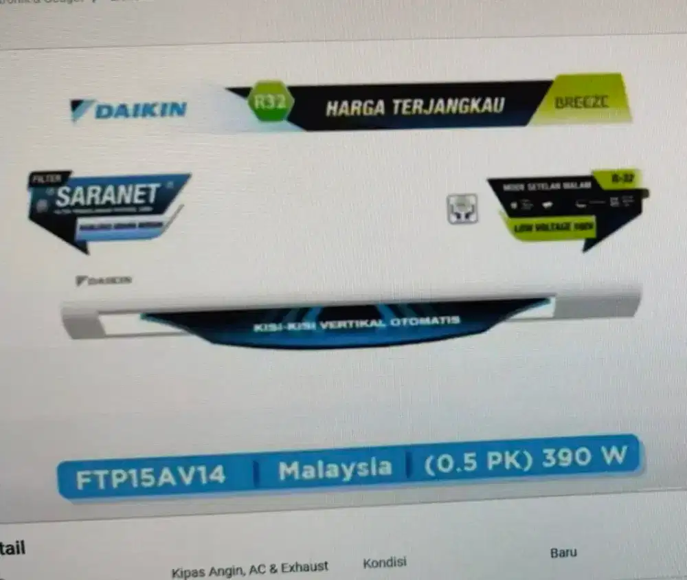 Ac daikin 1/2pk breezer + psng lengkap