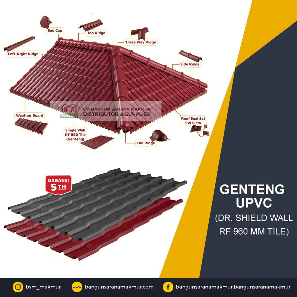 GENTENG UPVC DR SHIELD 960 LEMBARAN WARNA MERAH HITAM HIJAU