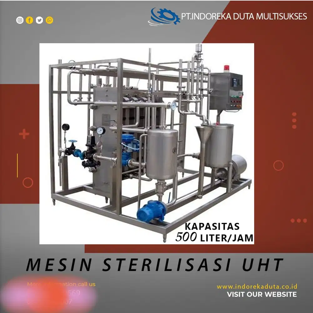 Mesin sterilisasi UHT kapasitas 500L/jam sistem indirect
