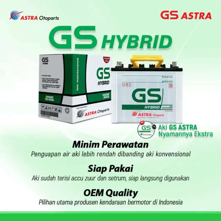 AKI MOBIL GS HYBRID Ns40z/l 12volt 35Ah  BARU