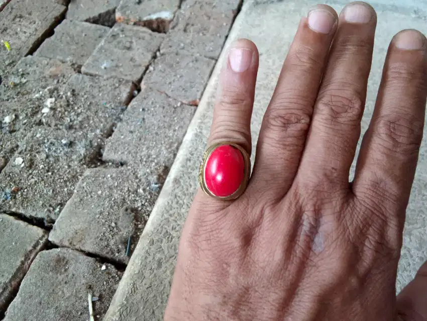 Batu merah Marjan ring titanium anti karat mantab!