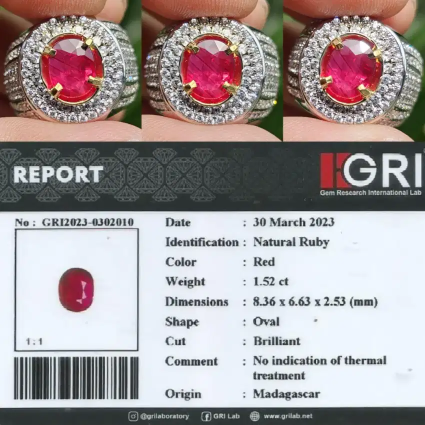 Red Ruby 1.52 ct No Heat Antik Eye Clean Top Color Top Luster