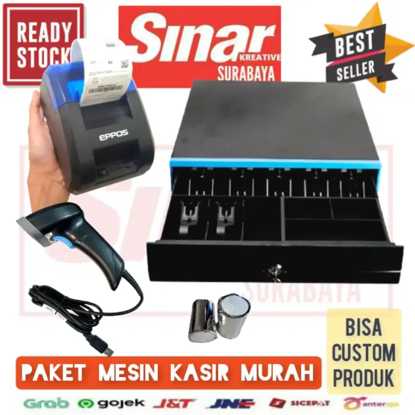 MESIN KASIR LENGKAP PRINTER 58mm PLUS LACI KASIR DAN BARCODE SCANNER