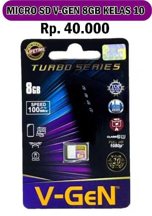 Micro SD V-Gen 8 GB kelas 10 Turbo Series