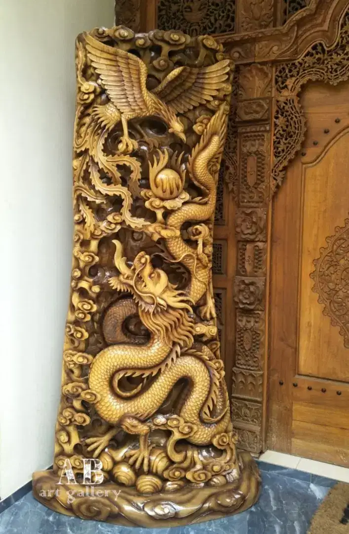 Ukiran Relief Kayu Naga Phoenix