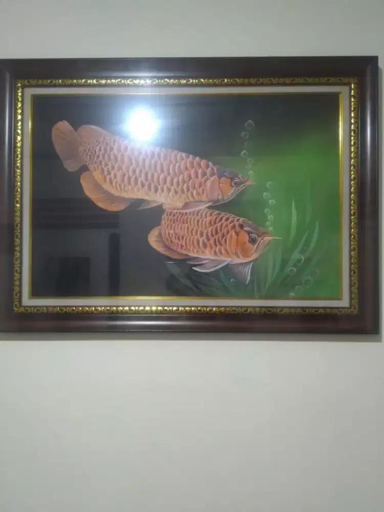 Lukisan kanvas ikan arwana,