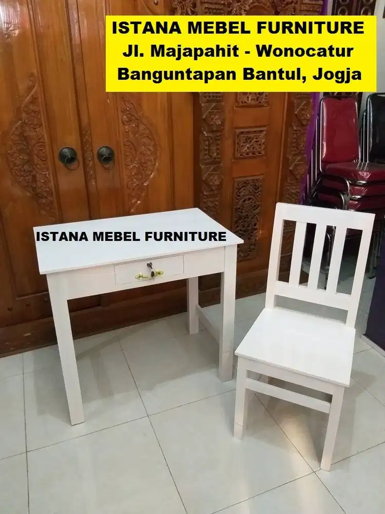 Paket Set Meja Laci Kursi Kasir Komputer Kerja Kantor Belajar Kayu #KS