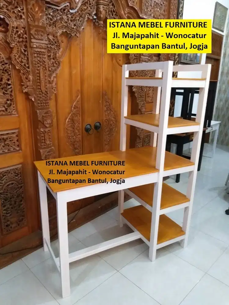 Meja Kerja Komputer Tulis Kantor Belajar Rak Buku Susun Tingkat Kayu