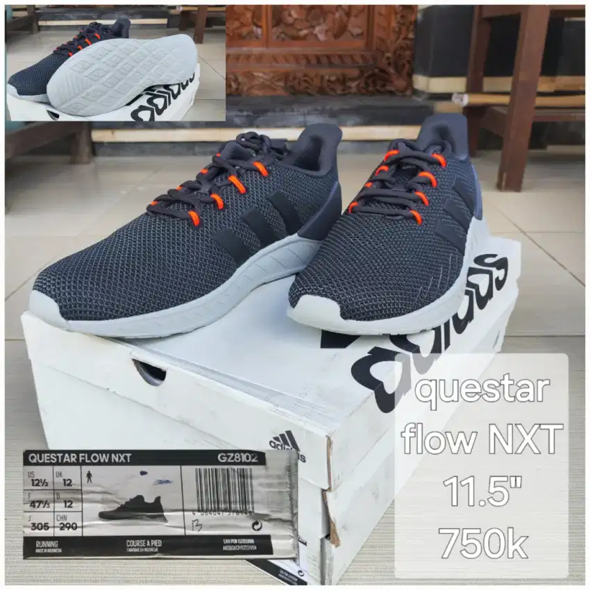 Sepatu adidas questar flow NXT abu uk 12 baru original