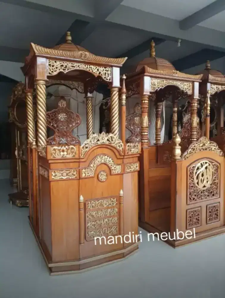 Stok mimbar masjid kubah kayu jati.
