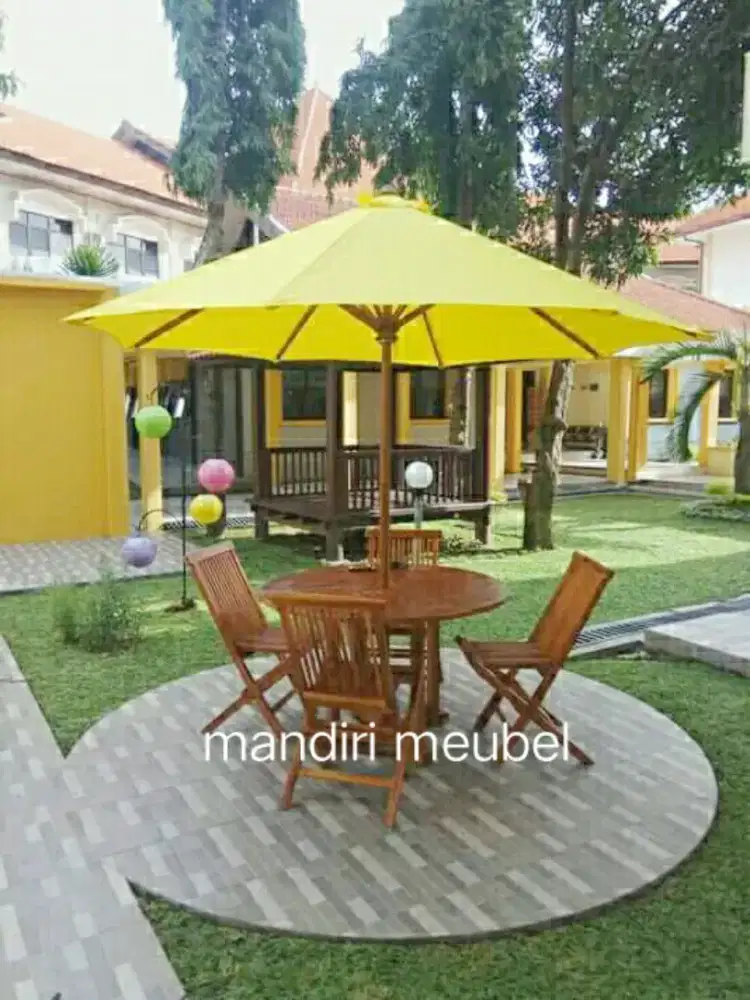 Kursi set meja payung meja buat cafe kayu jati.
