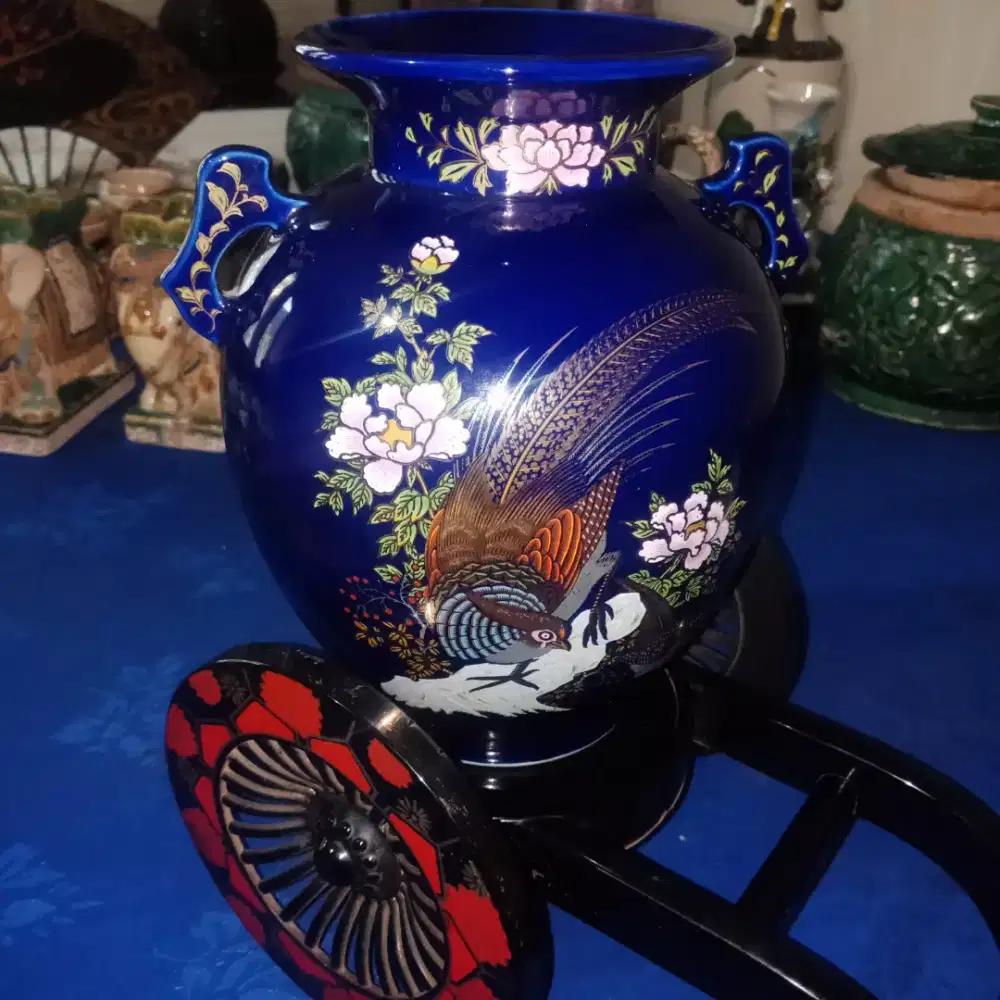 Japanese Cobalt Blue Peacock Vase 20cm