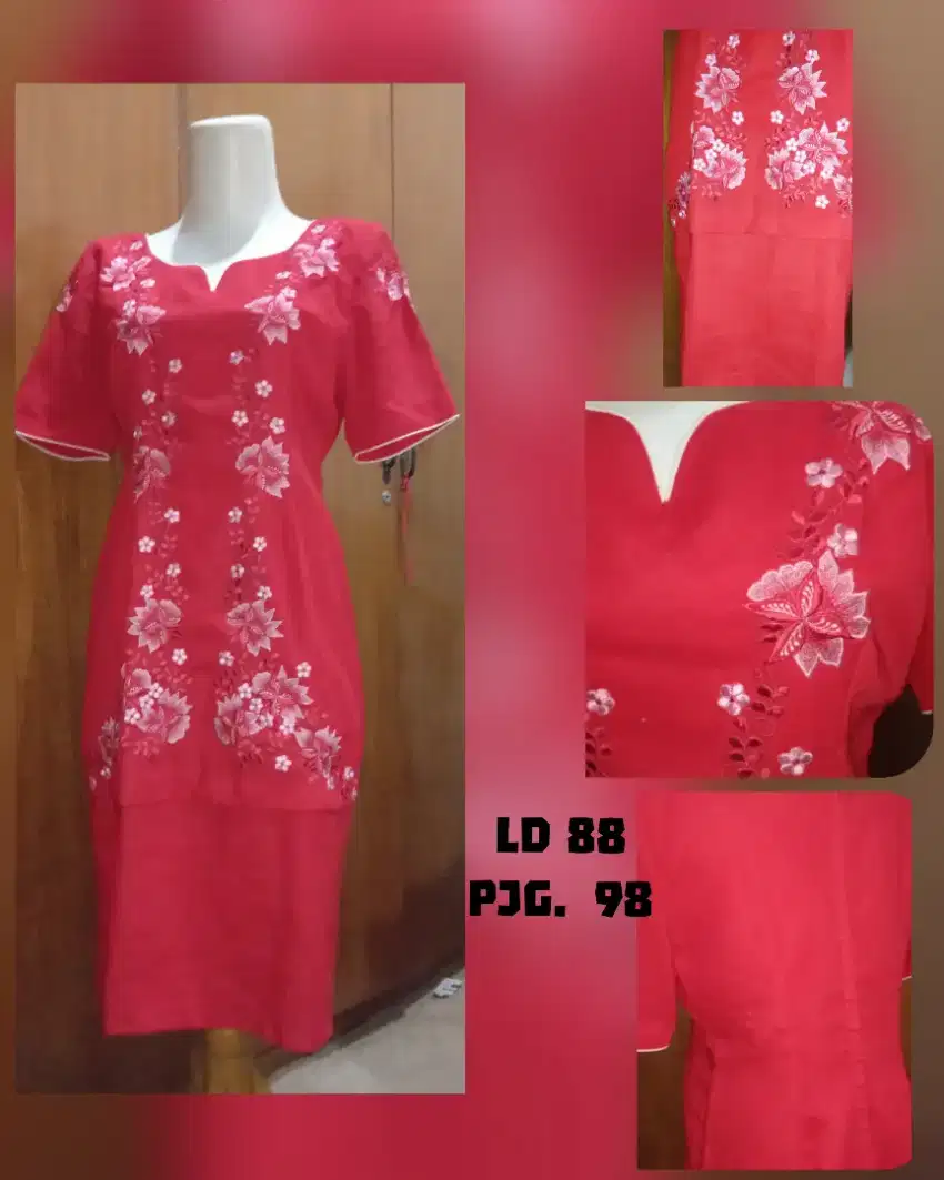 Sackdress merah bordir cantik LD 88