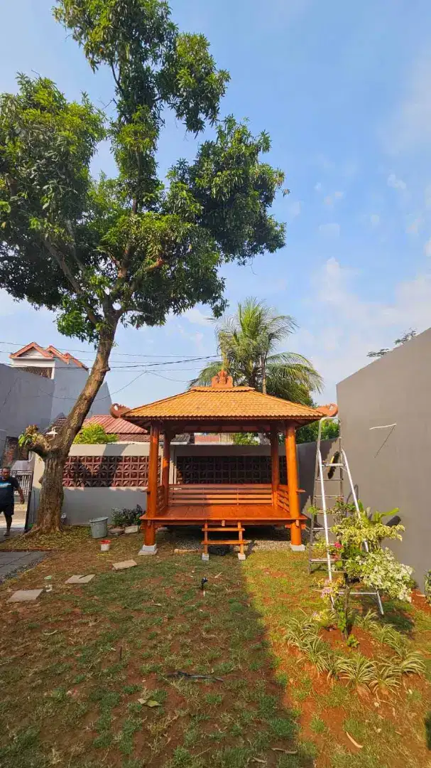 Gazebo kayu saung taman minimalis kayu