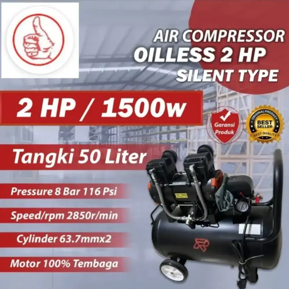 Kompresor Angin Oilless 2 HP 50 Liter kompresor Angin Silent 2hp