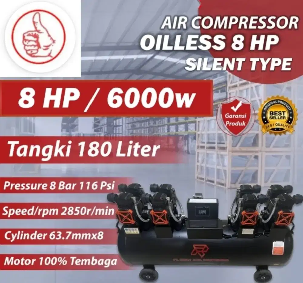 Kompresor Angin Oilless 8 HP kompresor Angin Silent 8hp