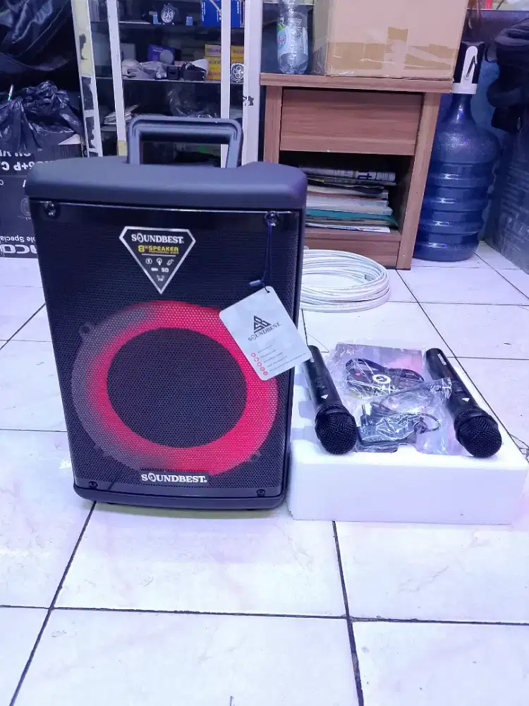 Speaker Portable 8 Inch SoundBest 8 Inch plus 2 Mic Wireless karaoke