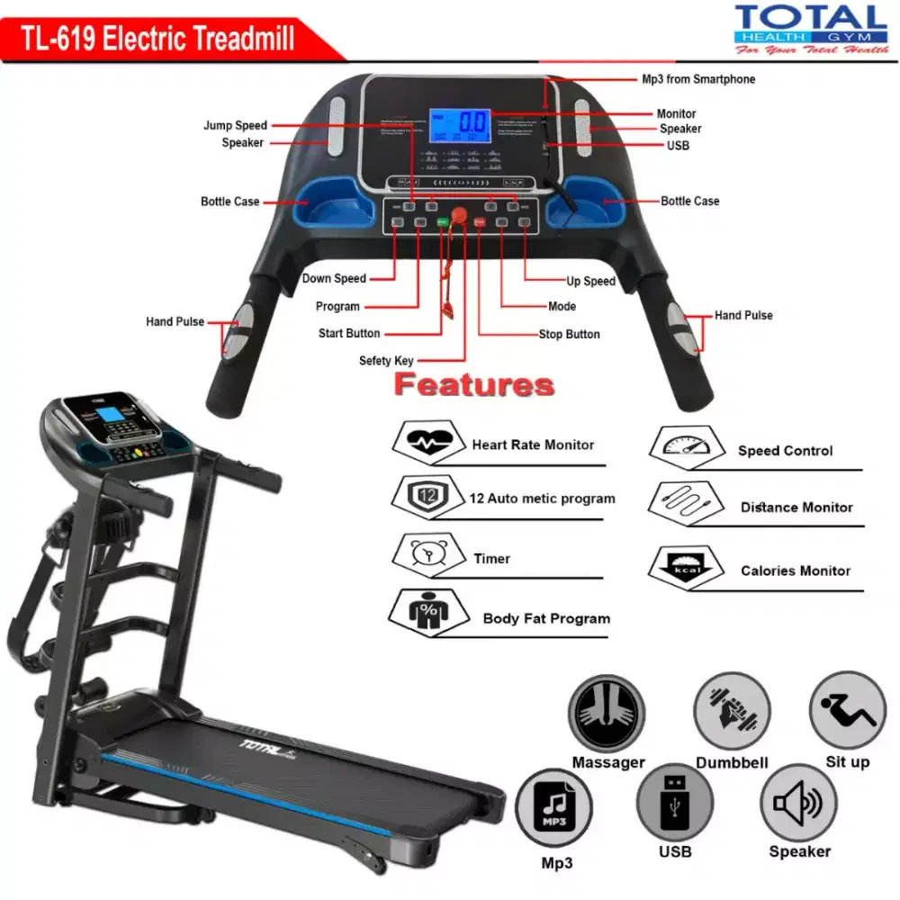 Alat fitness treadmill elektrik tipe tl 619