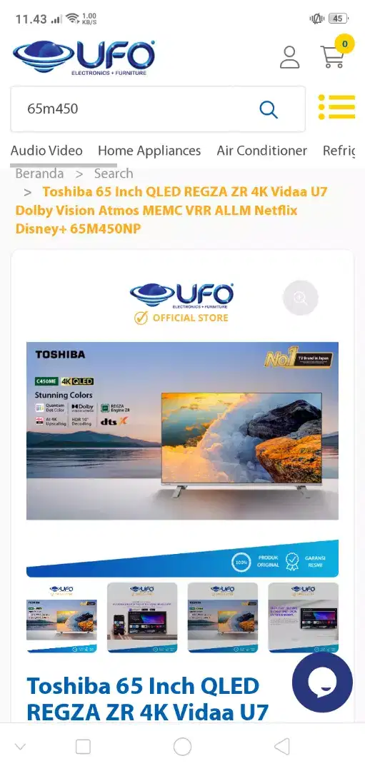 TOSHIBA TV 65 INCH QLED