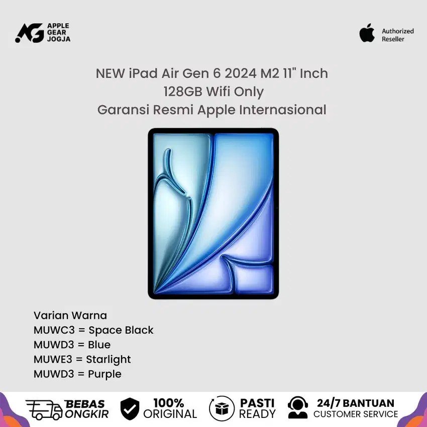 New iPad Air M2 Gen 6 2024 11” 128GB Wifi Garansi Resmi Apple Inter