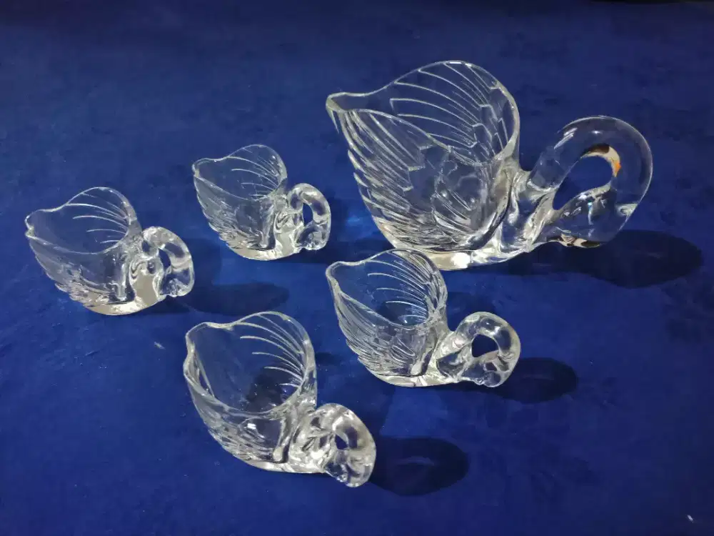 Vintage Glass Swan Tinggi 10cm & 6cm