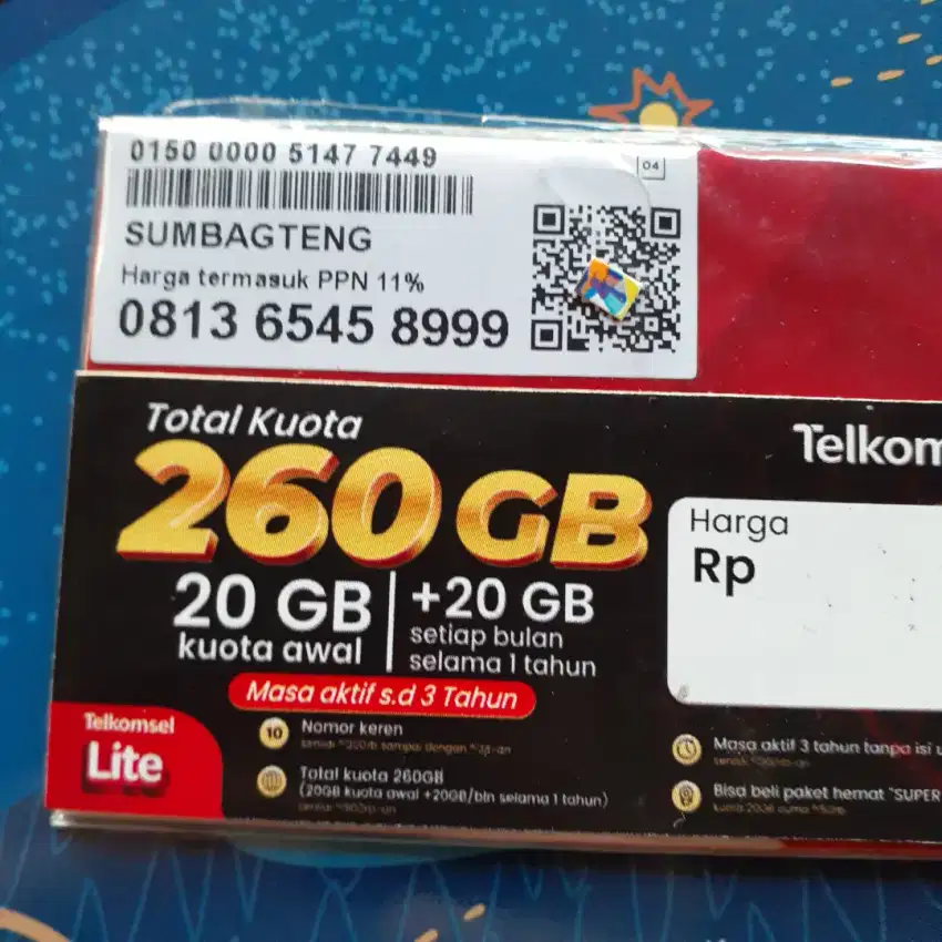 NOMOR CANTIK SIMPATI BONUS 260 GB SETAHUN COCOK BUAT WA BISNIS.