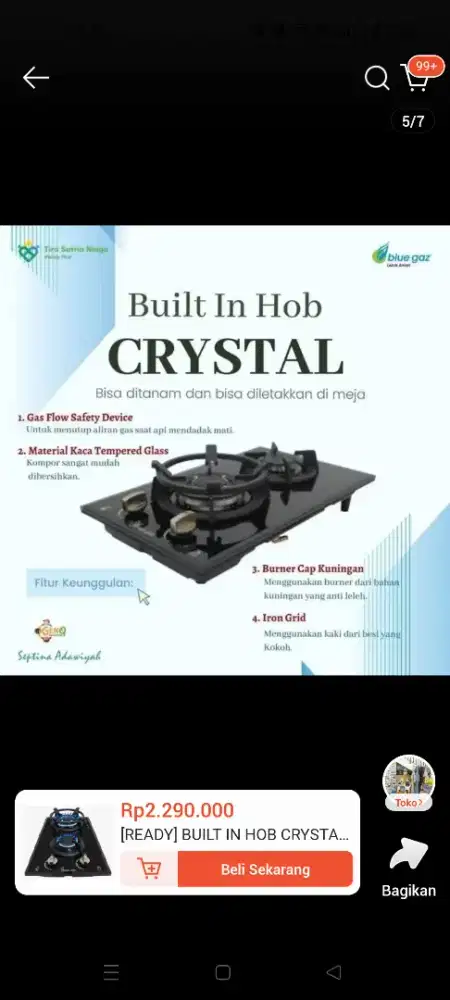 Kompor tanam blue gaz crystal series