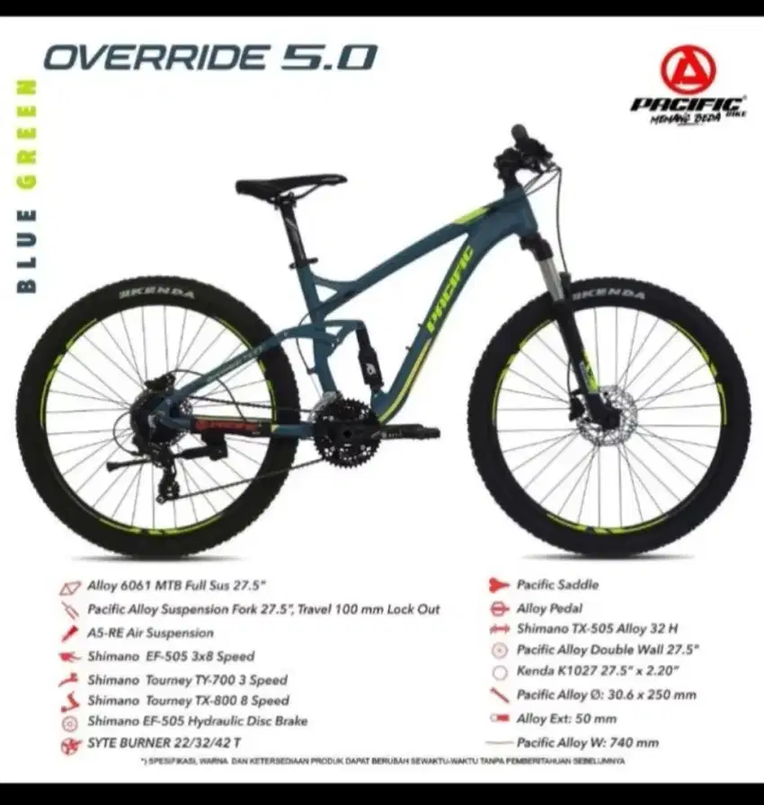 Sepeda MTB Pasific overide 5.0 full suspensi  masih dalam kotak