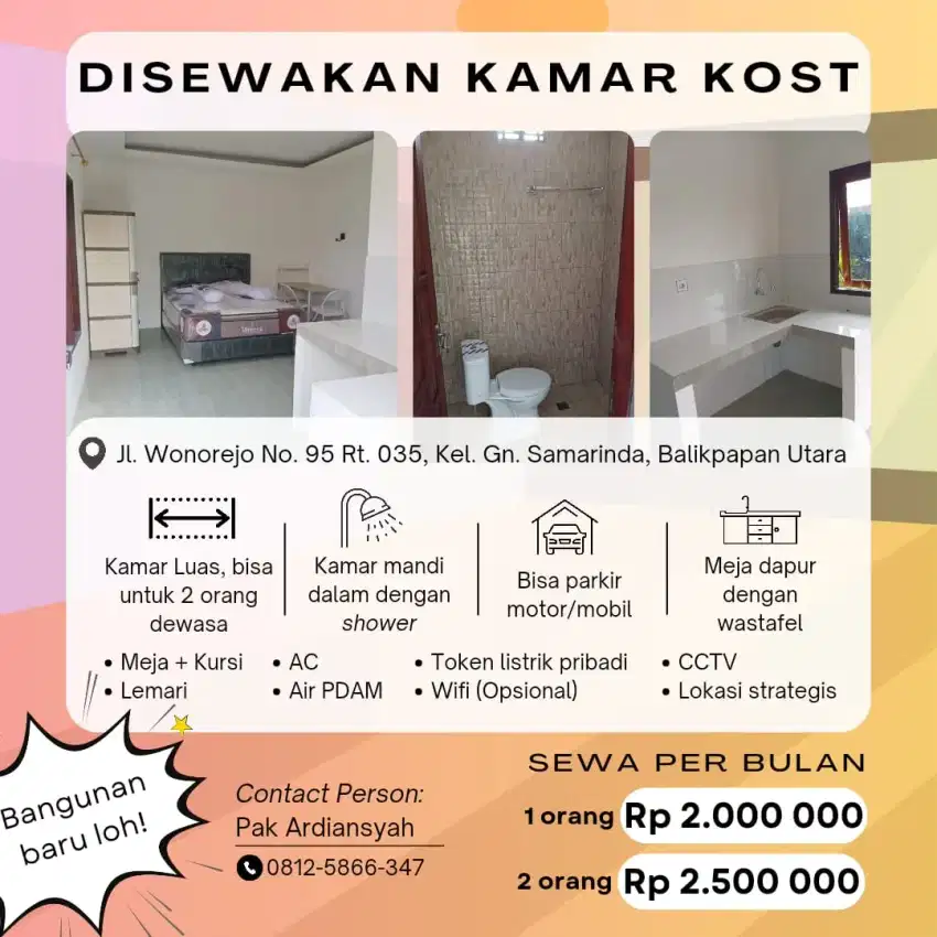 Tersedia Kost-an kamar mandi dalam lengkap