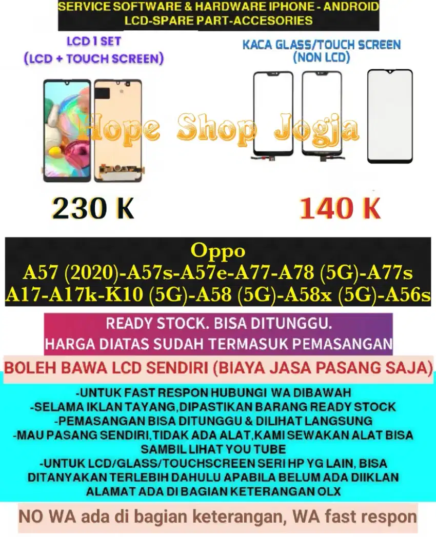 Touchscreen-Baterai-LCD Oppo A57 (2020)/A57s-A57e-A77-A78 (5G)-A77s