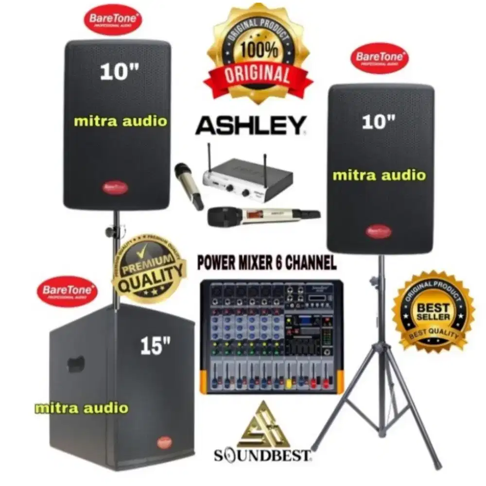 Paket sound system karaoke speaker baretone 10 inch + subwoofer 15 inc