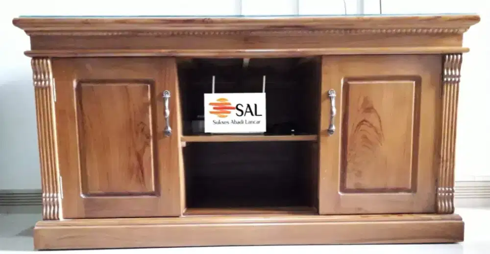 Meja TV Kayu Jati Ada Pintu Kanan Kiri