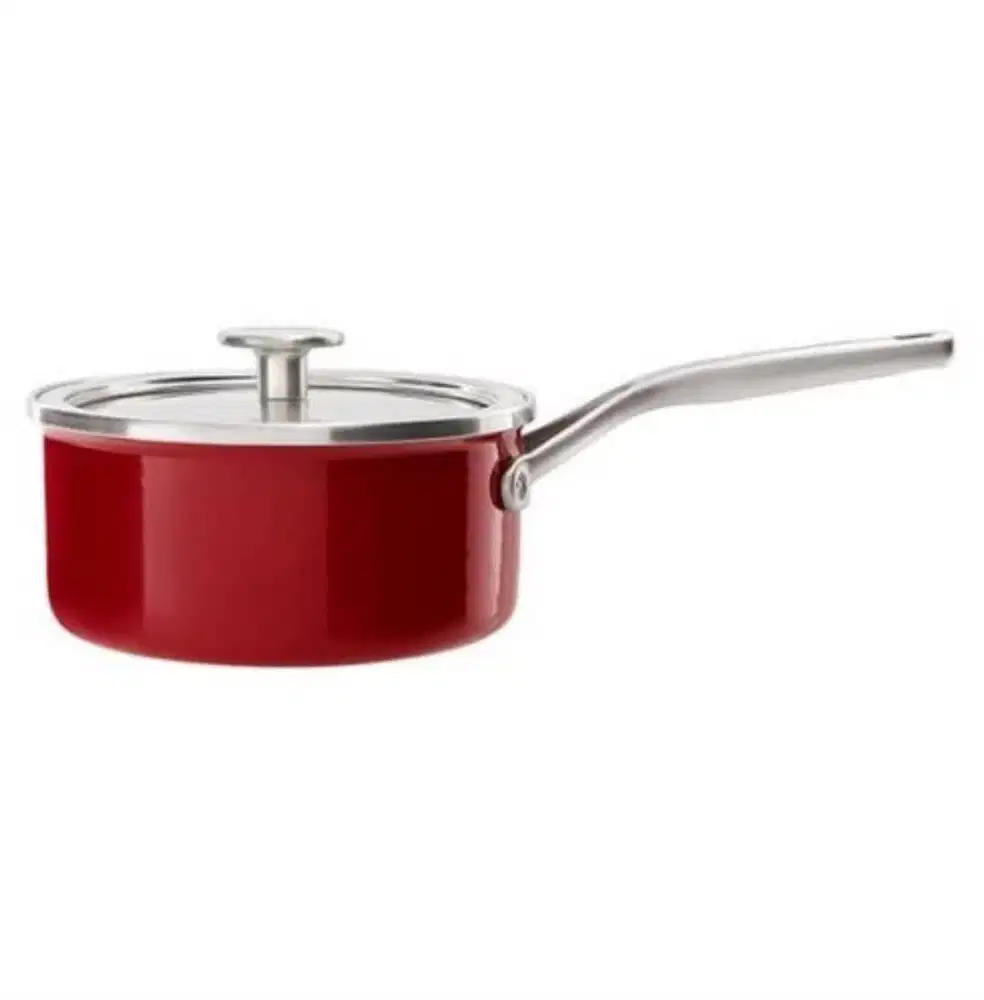 Kitchen Aid Artisan Saucepan with Glass Lid 18 cm Enamel Empire Red