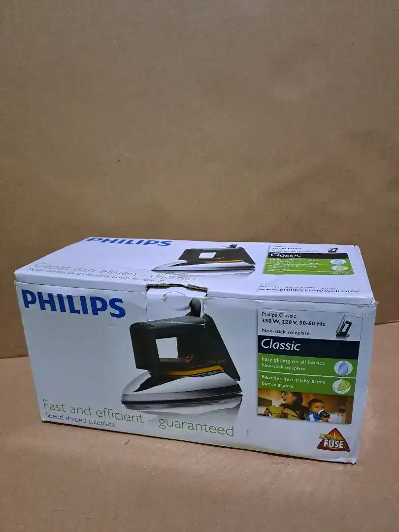 SETRIKA KERING Classic Philips HD1172/99 - Hitam, Tapak Anti Lengket
