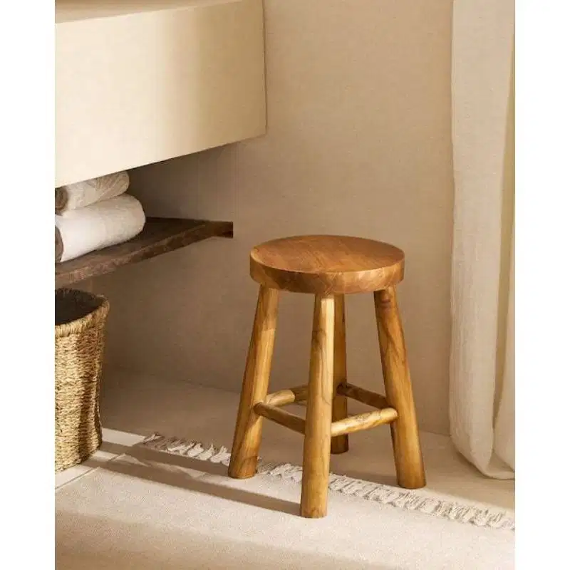 STOOL BULAT KAYU JATI ASLI FREE VERNIS