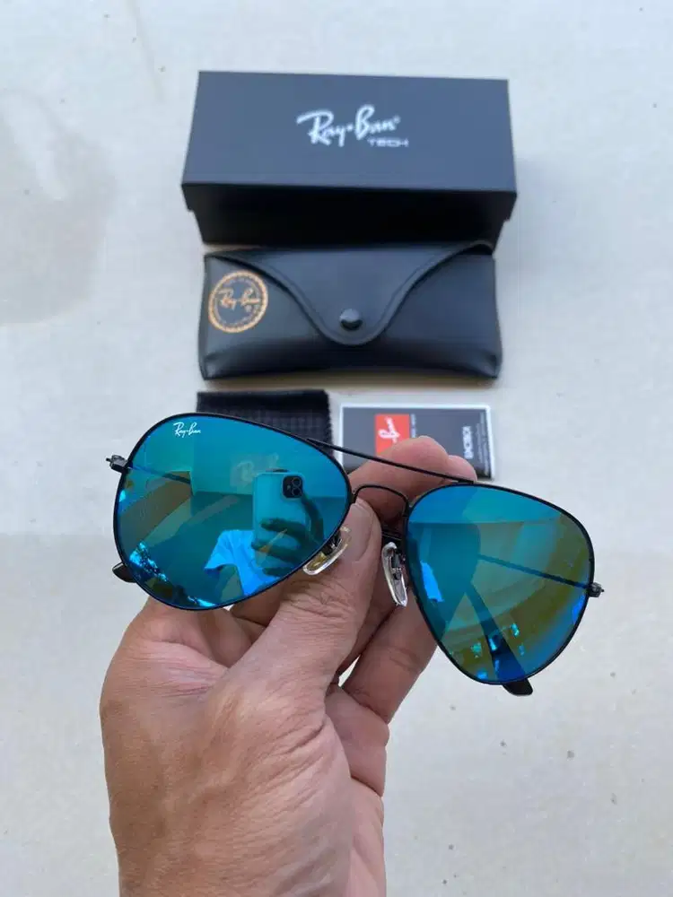 kacamata Ray-Ban aviator sz 62 kaca pelangi biru mutiara