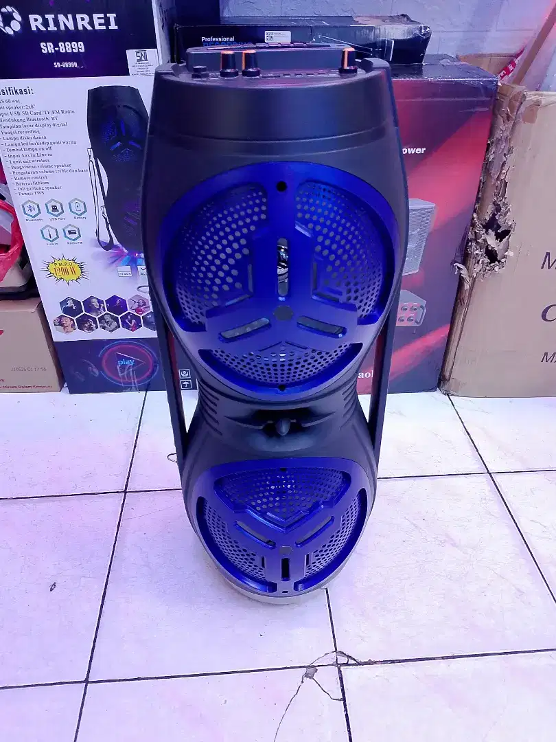 SPEAKER PORTABLE BLUTOOTH RINREI SPEAKER DOBLE 8 INCH RESMI