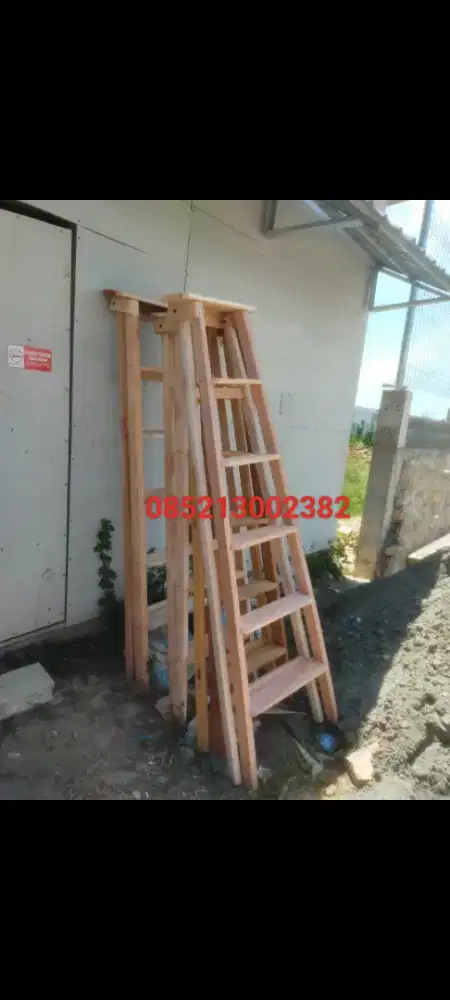 Kursi kayu dan kursi bambu,tangga lipat,tirai