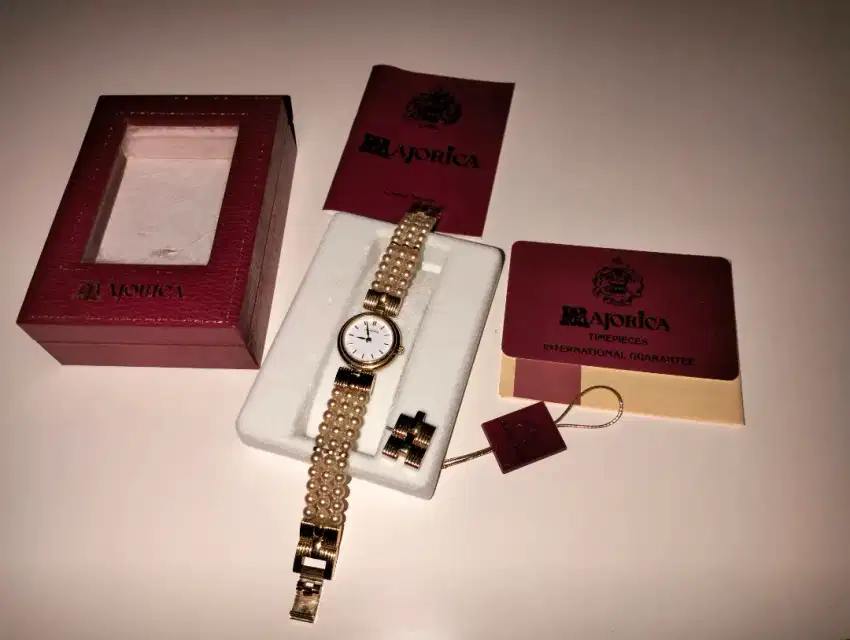 Vintage Majorica Faux Pearl 18K Gold Electroplated Quartz