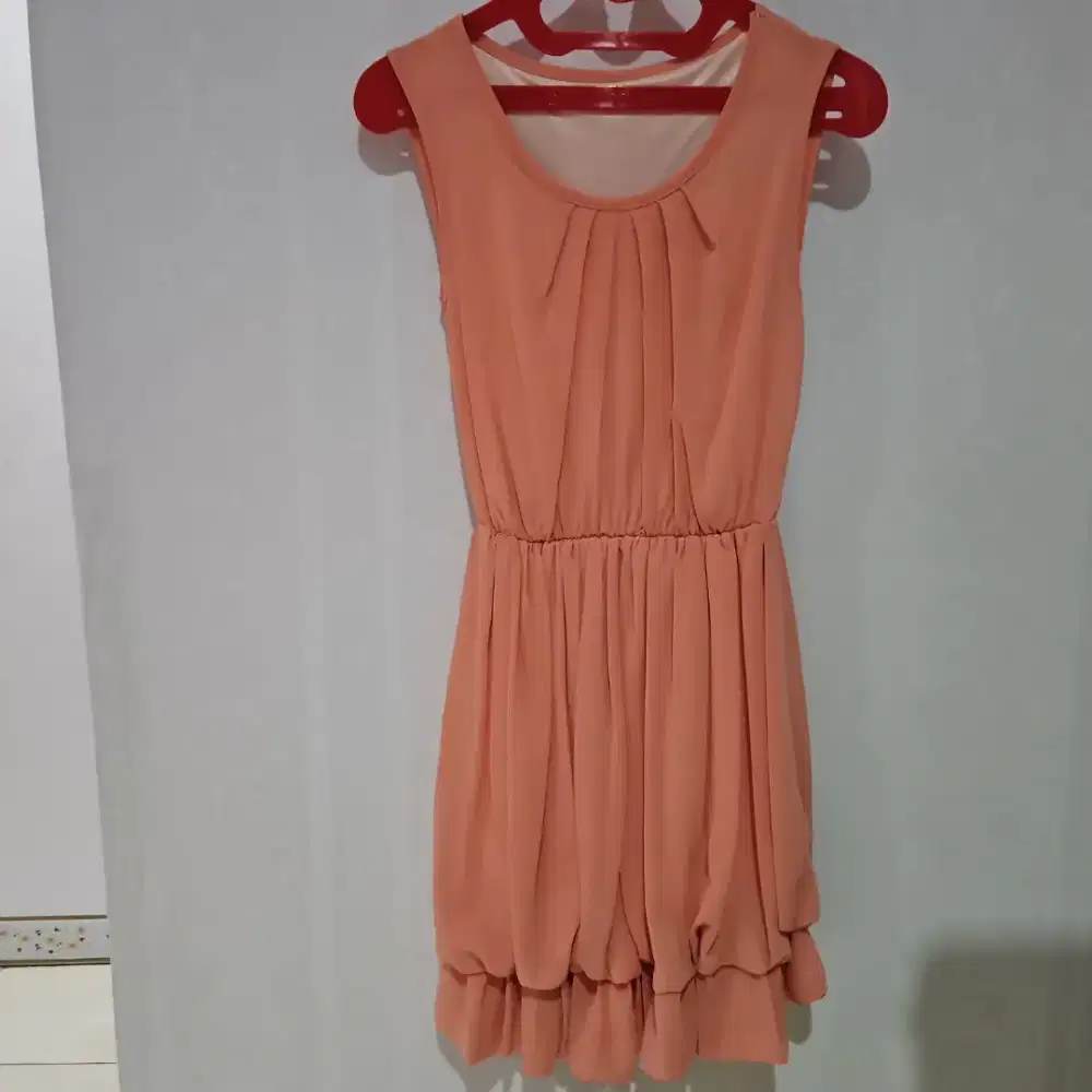 Dress anak perempuan remaja peach bentuk balon/baju bangkok