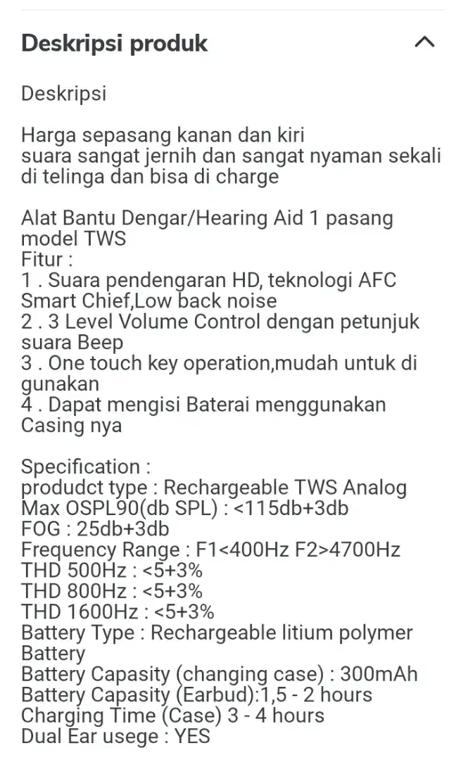 Alat Bantu Dengar Charging model TWS