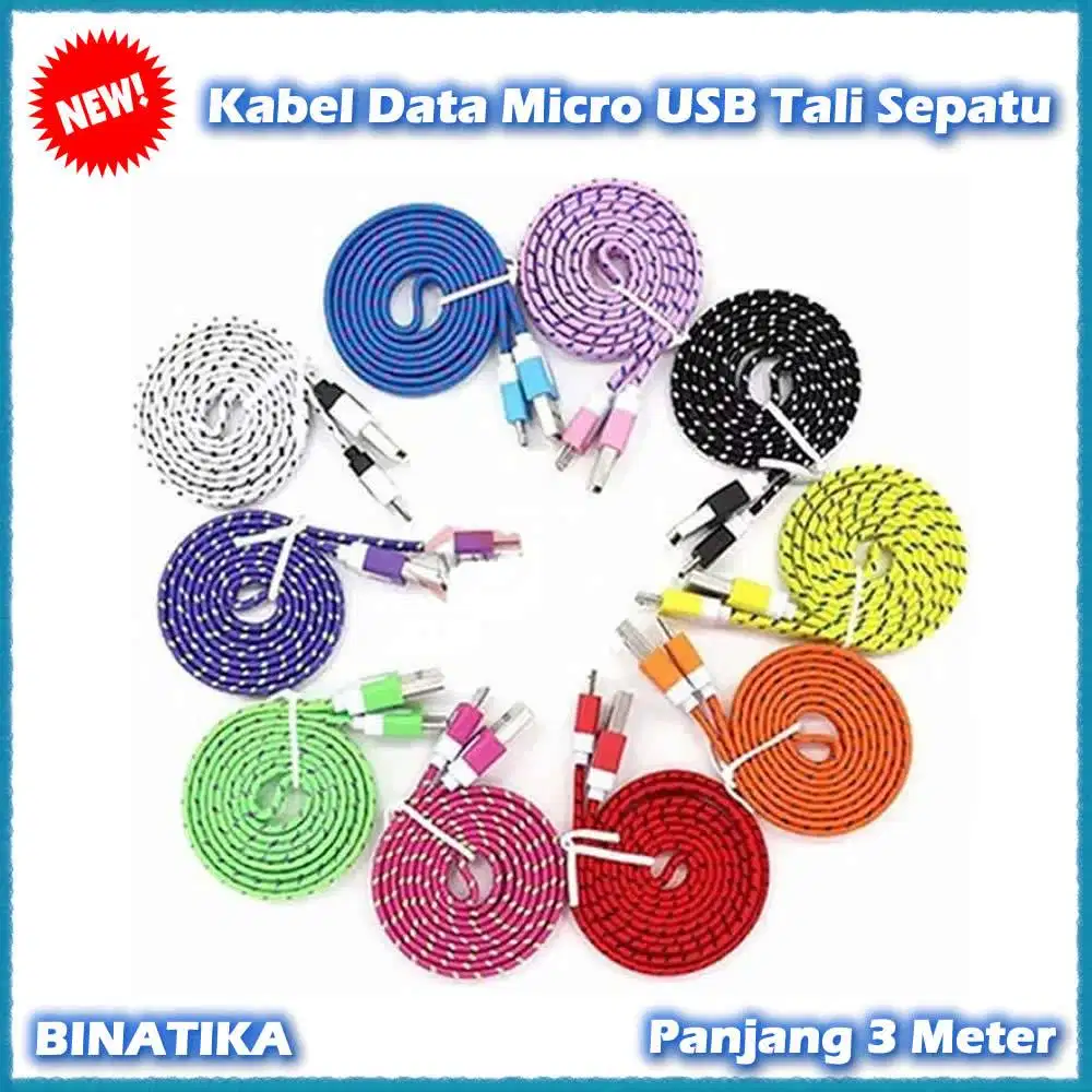 Kabel Data Micro USB 3 Meter Model Tali Sepatu