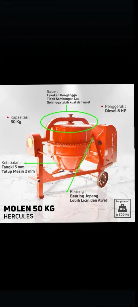 Molen Hercules 50kg komplit diesel siap pakai